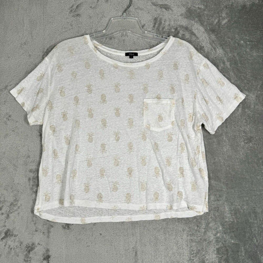 Rails Shirt Womens Large Billie Top White Gold Pineapples Cropped Neutral Casual - Picture 2 of 11